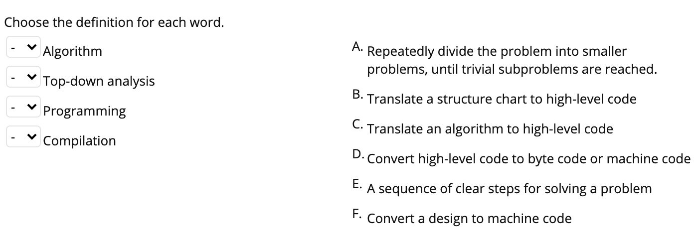 Solved Choose the definition for each word. Algorithm A. | Chegg.com