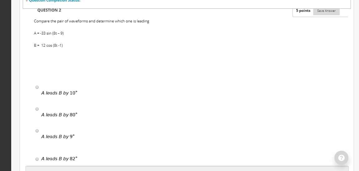 Solved completion Status QUESTION 2 5 points Save Answer | Chegg.com