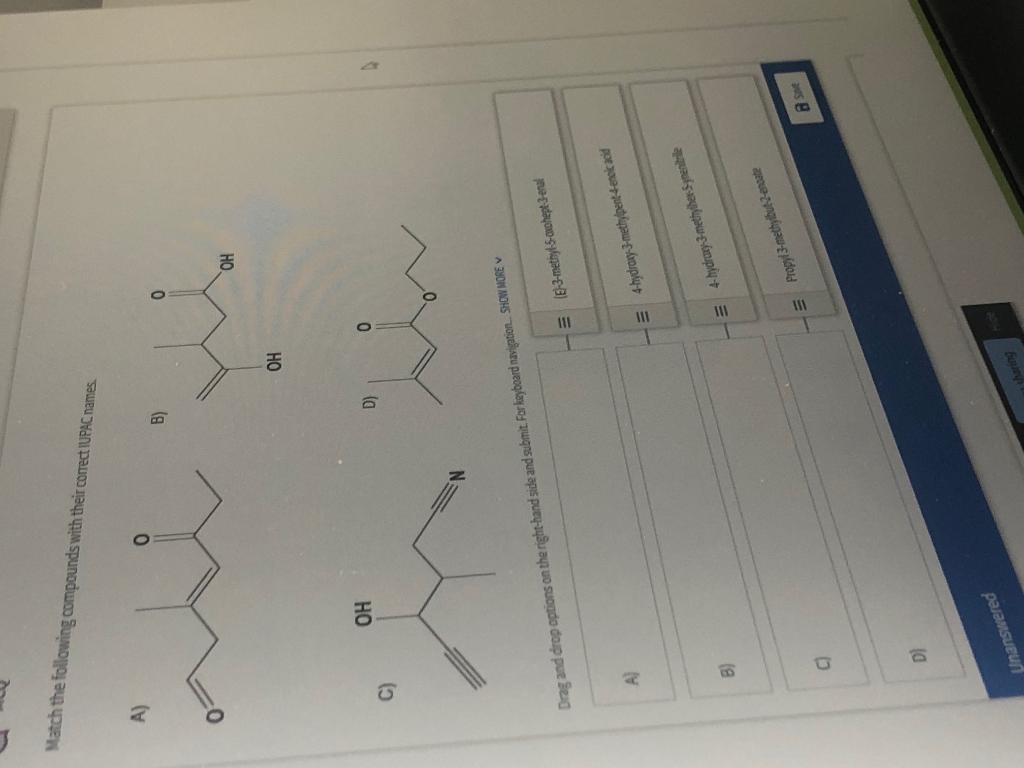 Solved Match the following compounds with their correct | Chegg.com