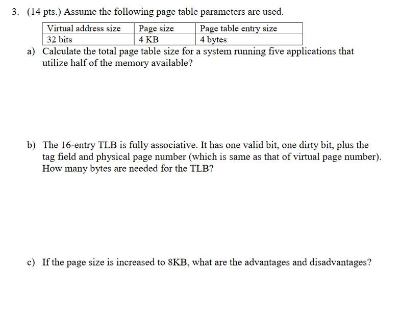 Solved 3. (14 pts.) Assume the following page table