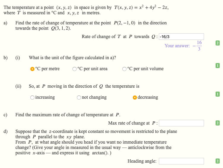 Solved The temperature at a point (x, y, z) in space is | Chegg.com
