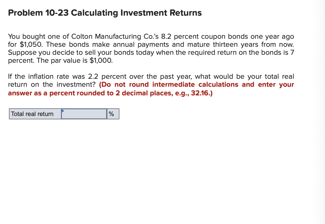 Solved Problem 10-23 Calculating Investment Returns You | Chegg.com