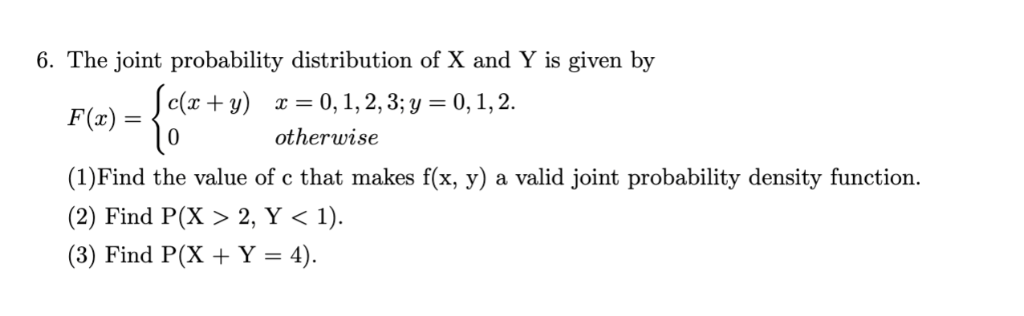 Solved 6. The joint probability distribution of X and Y is | Chegg.com