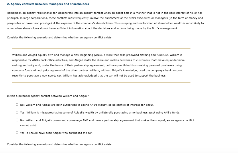 2. Agency Conflicts Between Managers And Shareholders | Chegg.com