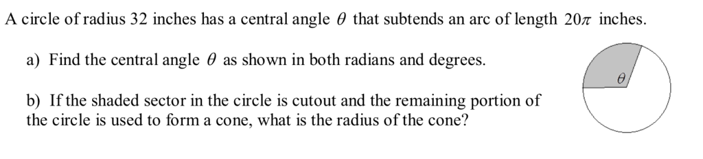 Solved A circle of radius 32 inches has a central angle θ | Chegg.com