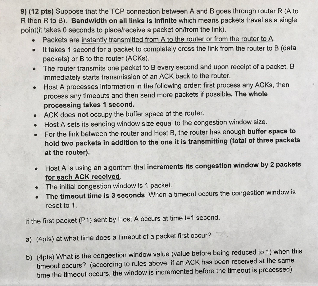 9) (12 pts) Suppose that the TCP connection between A | Chegg.com