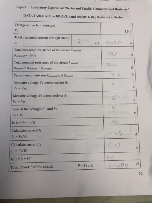 Solved Report on Laboratory Experiment "Series and Parallel