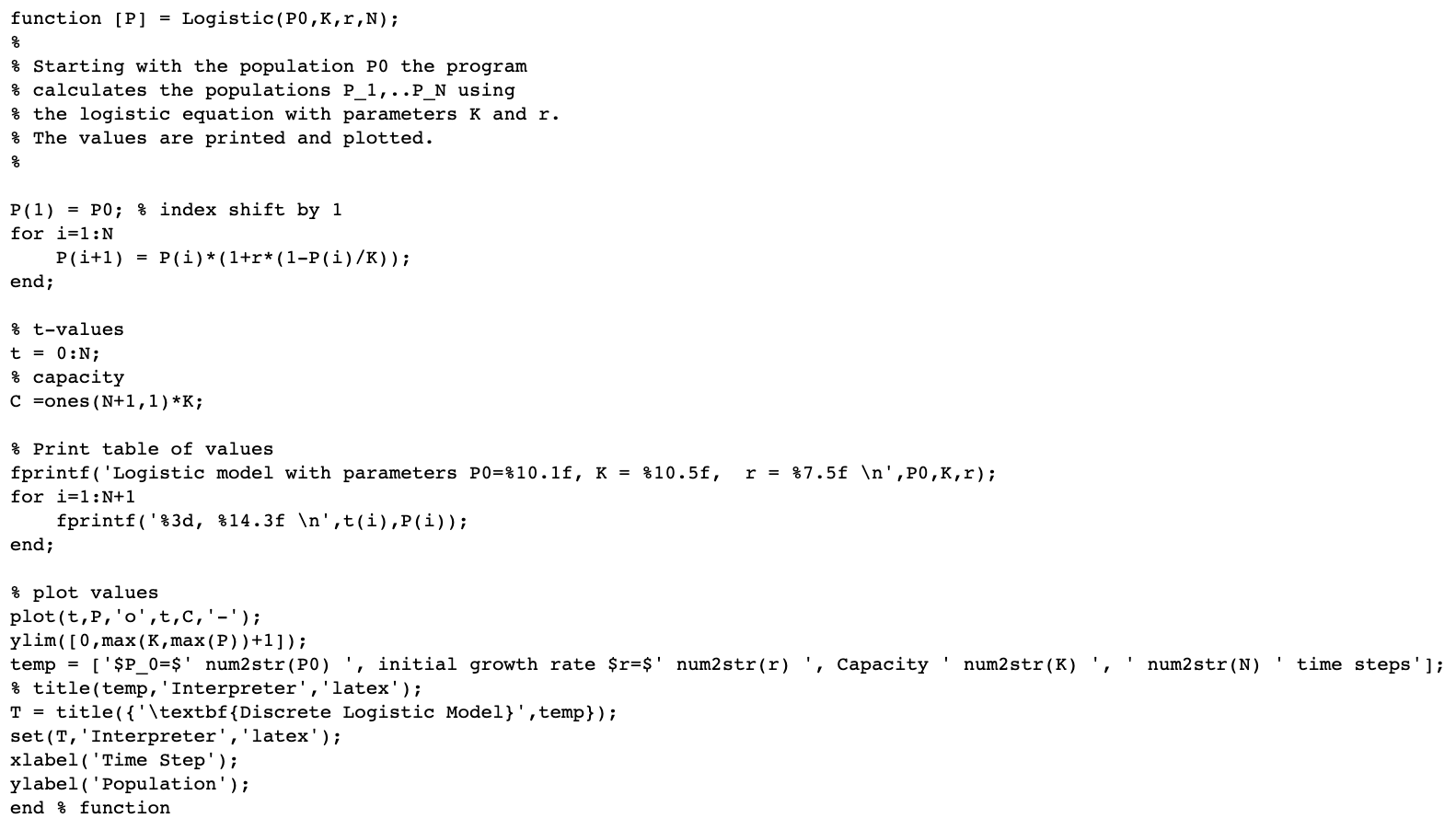 Solved 1.2.4. Using the MATLAB program onepop and many | Chegg.com