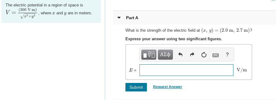 Solved The electric potential in a region of space is V = | Chegg.com