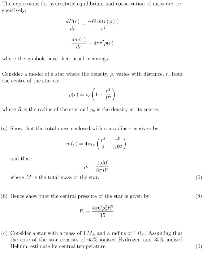 The expressions for hydrostatic equilibrium and | Chegg.com
