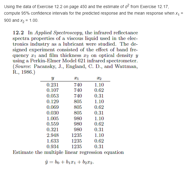 Solved Using the data of Exercise 12.2 on page 450 and the | Chegg.com
