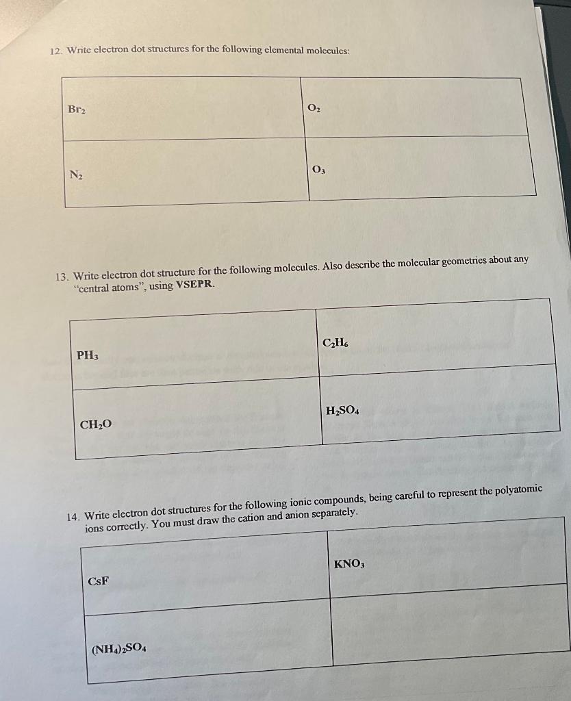 Solved Write Electron Dot Structures For The Following Chegg Com