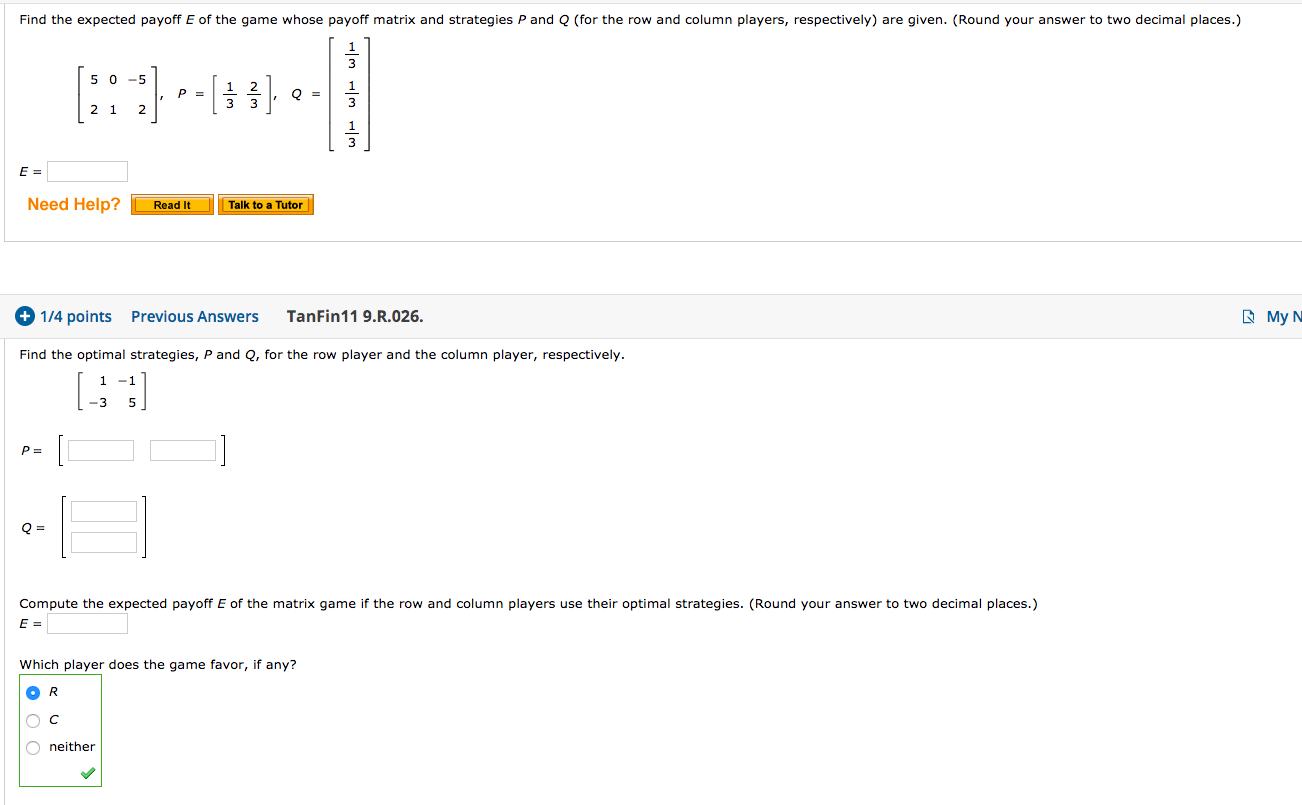 Solved Find the expected payoff E of the game whose payoff | Chegg.com