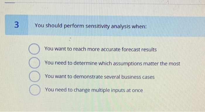Solved 3 You should perform sensitivity analysis when: You | Chegg.com