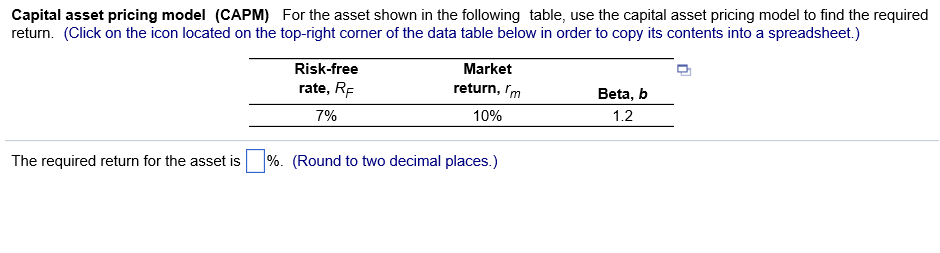 Solved Capital asset pricing model (CAPM) For the asset | Chegg.com