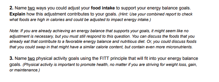 The energy balance: physical activity and food