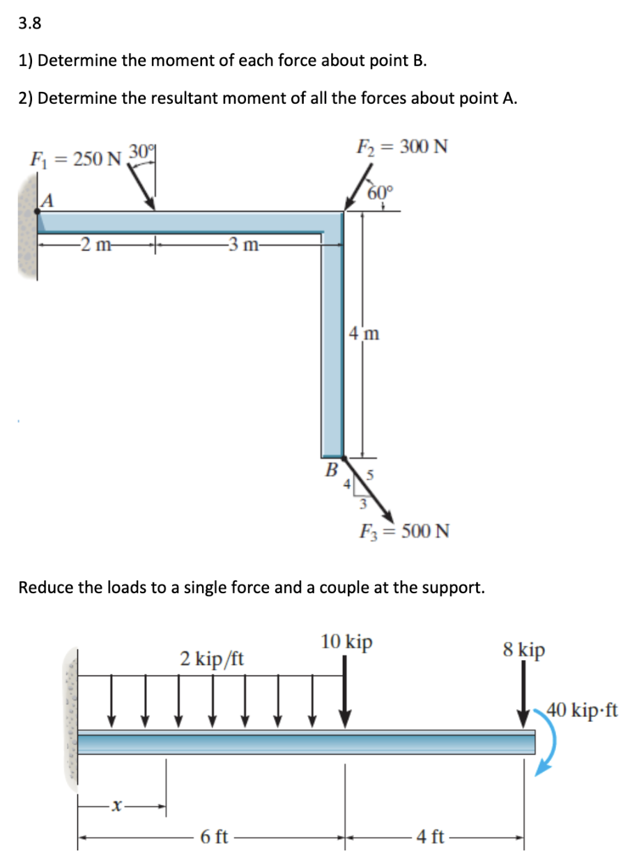 Solved 3.8 1) Determine the moment of each force about point | Chegg.com