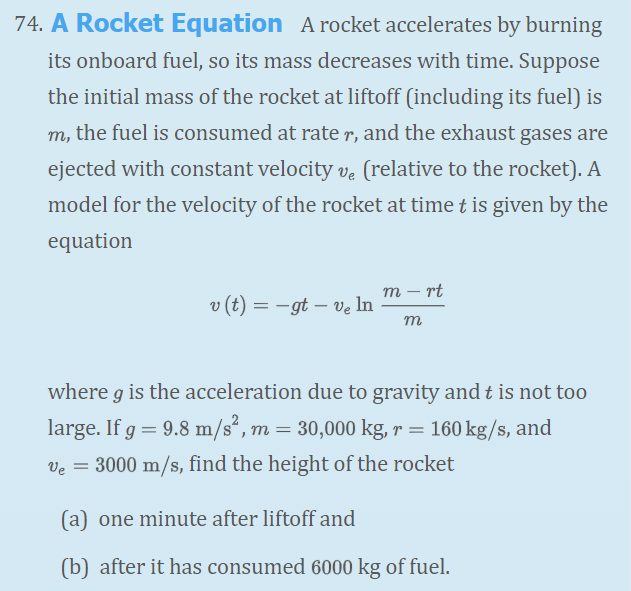 Solved 74. A Rocket Equation A rocket accelerates by burning
