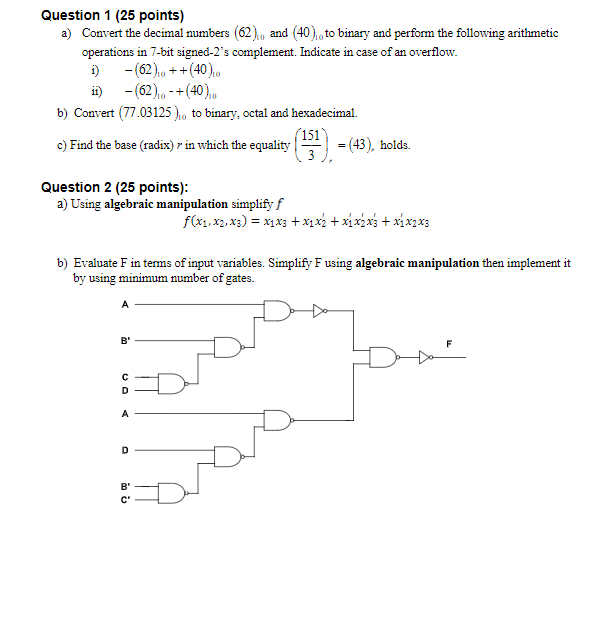 Solved Question 1 25 Points A Convert The Decimal Numb Convert The Decimal Numb