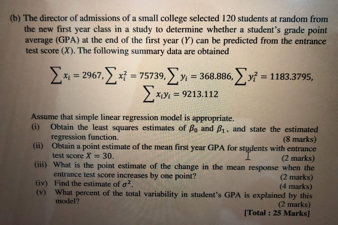 Solved (b) The director of admissions of a small college | Chegg.com