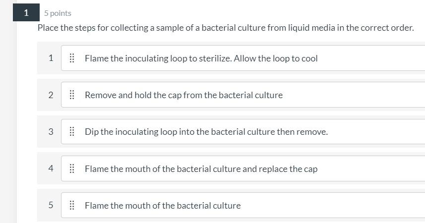 Solved 1 1 5 points Place the steps for collecting a sample | Chegg.com