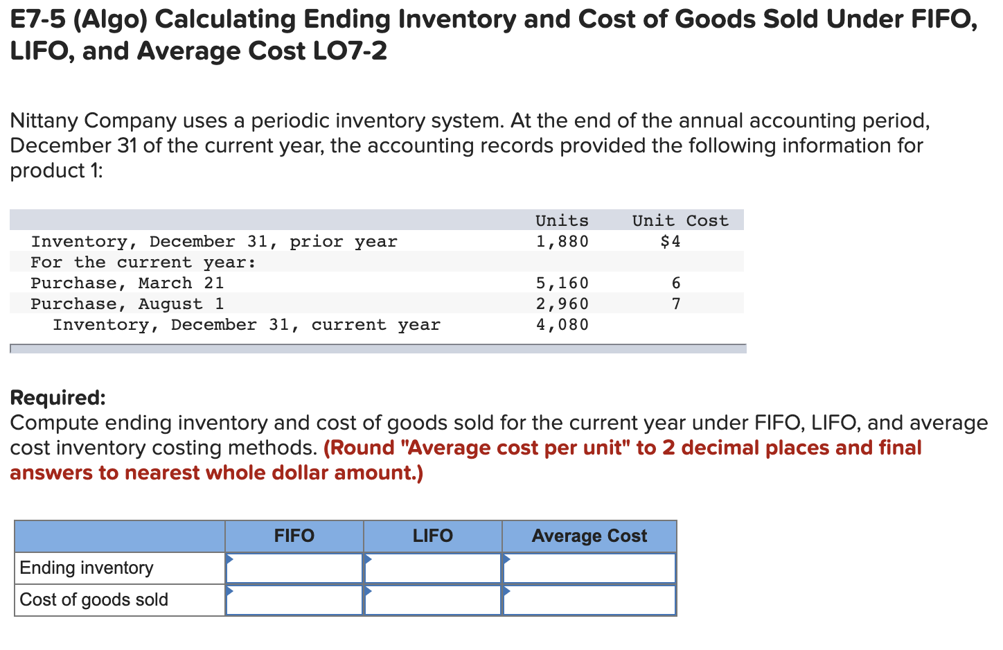 Solved E7-5 (Algo) Calculating Ending Inventory And Cost Of | Chegg.com