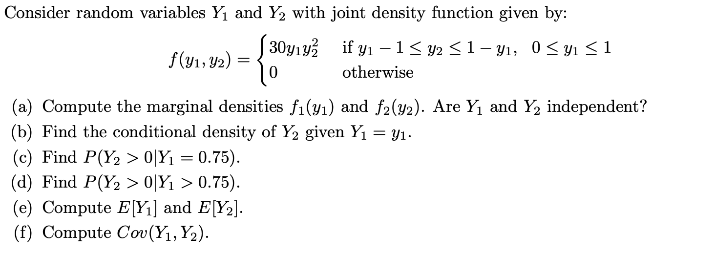 Solved Consider random variables Yį and Y2 with joint | Chegg.com