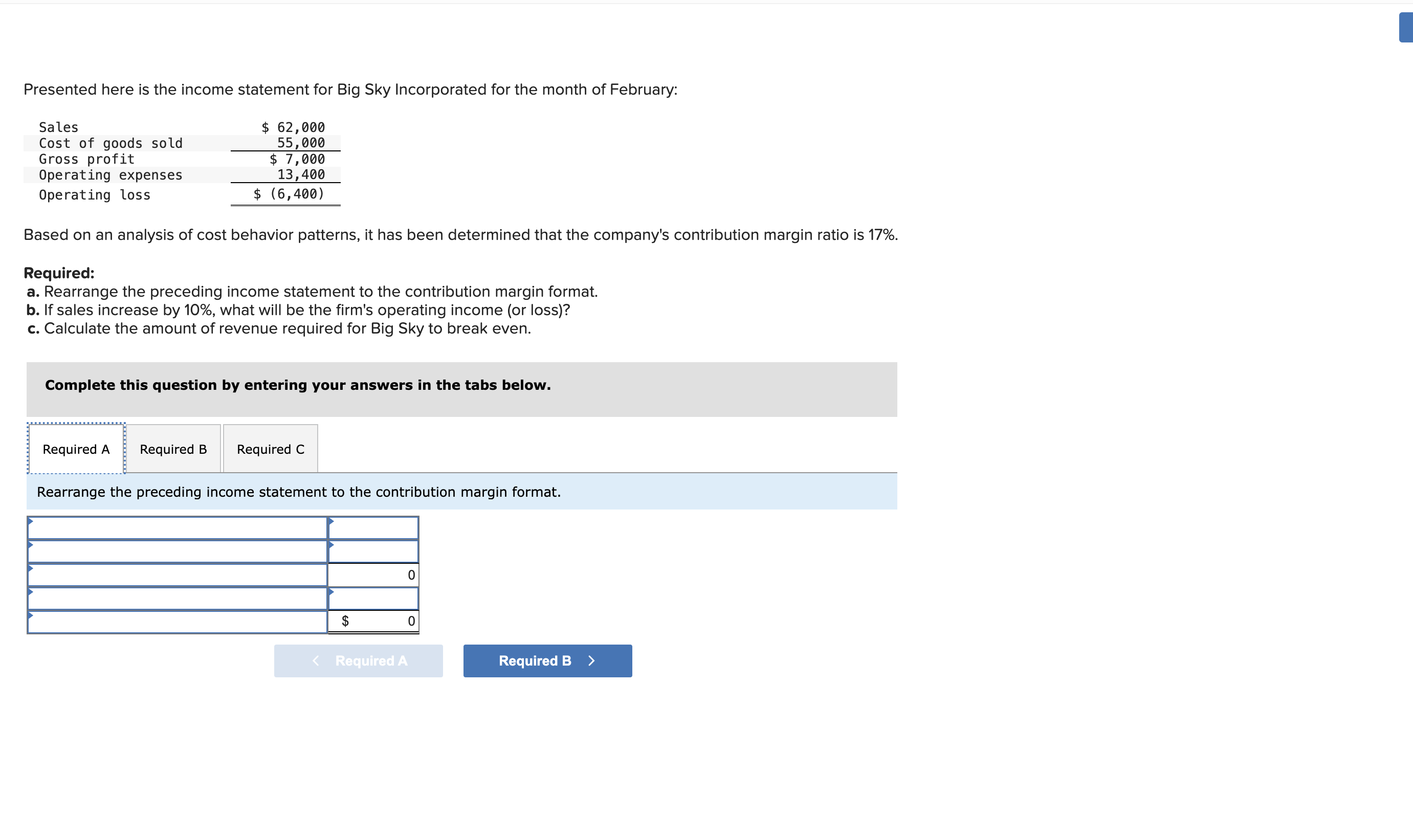 Solved Presented here is the income statement for Big Sky