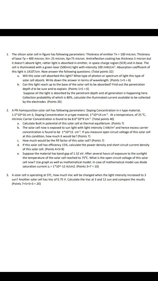 Solved The silicon solar cell in figure has following | Chegg.com