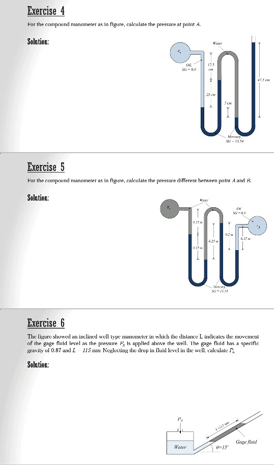 Solved Exercise 1 or differential manometer as in figure,
