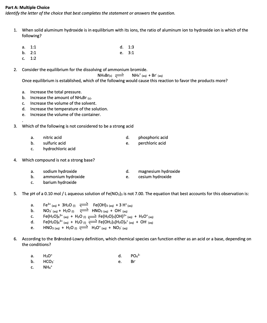 Solved Part A: Multiple Choice Identify the letter of the | Chegg.com