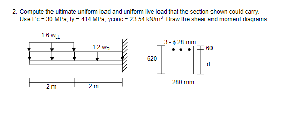 Solved 2. Compute the ultimate uniform load and uniform live | Chegg.com