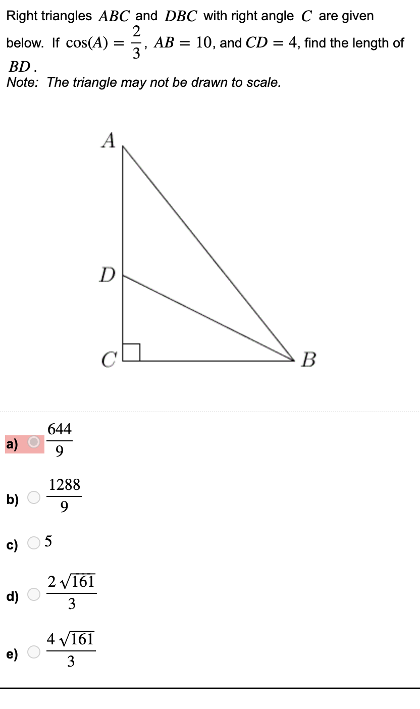 Solved Right Triangles Abc And Dbc With Right Angle C Are 0841