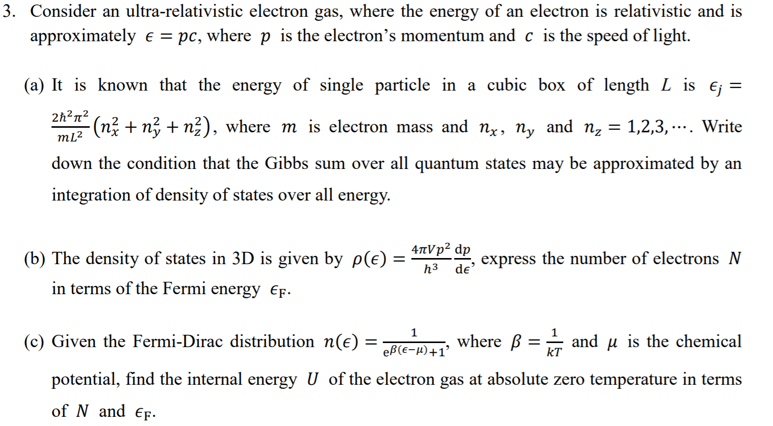Solved 3 Consider An Ultra Relativistic Electron Gas Wh Chegg Com