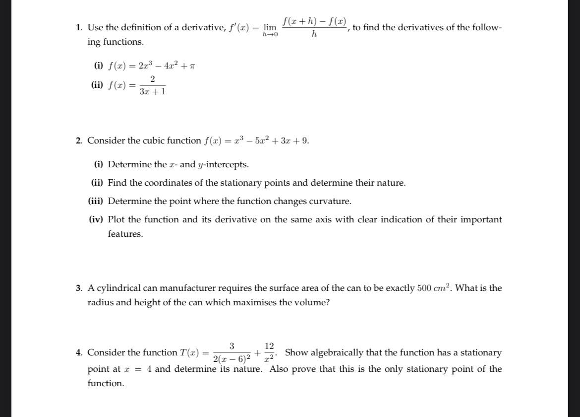 Solved 1. Use the definition of a derivative, | Chegg.com