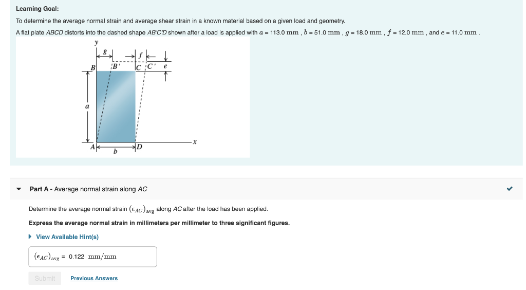 Solved Learning Goal: To determine the average normal strain | Chegg.com