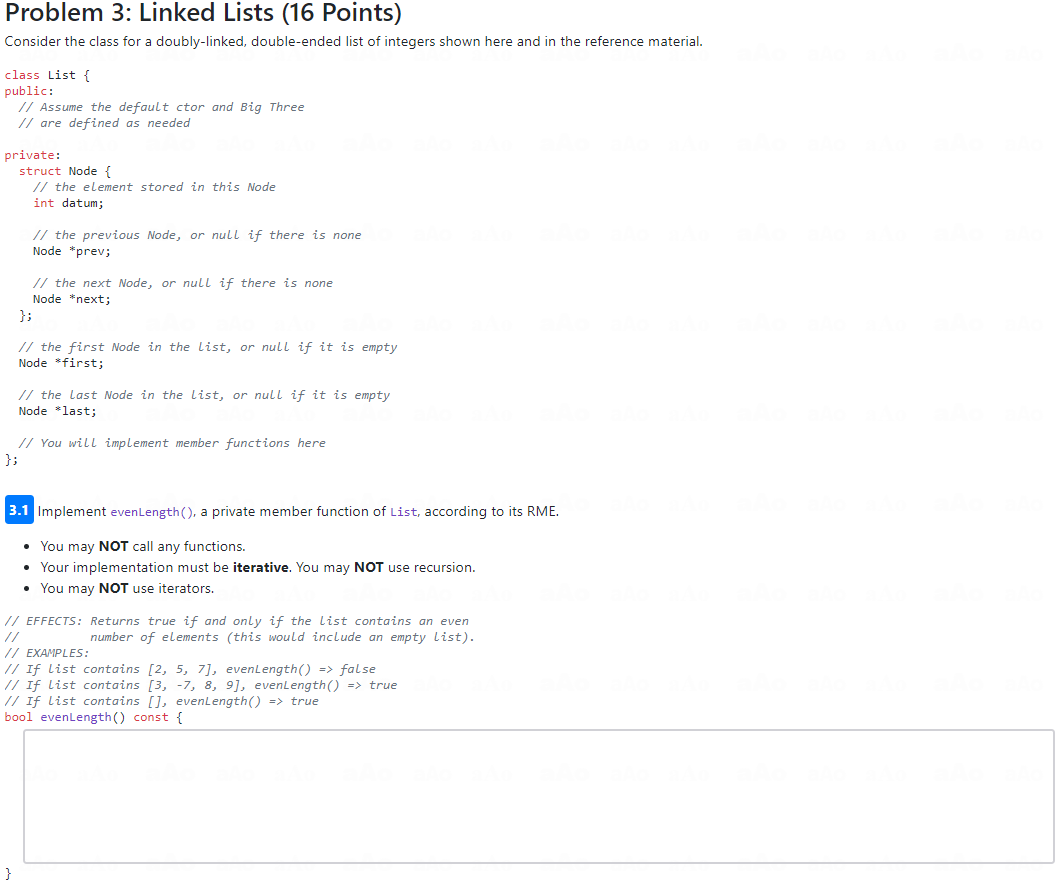 Solved Problem 3: Linked Lists (16 Points) Consider the | Chegg.com