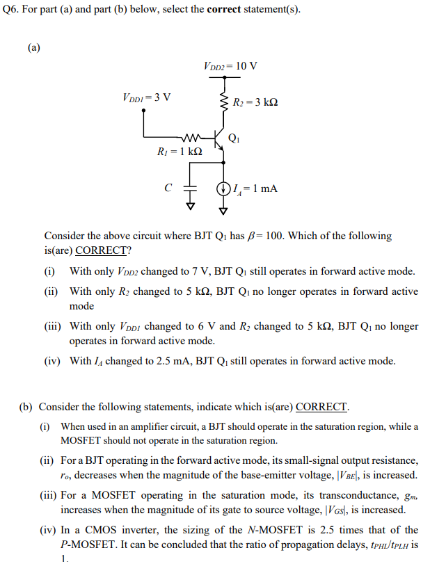 Solved Q6. For Part (a) And Part (b) Below, Select The | Chegg.com