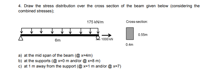 Solved 4. Draw the stress distribution over the cross | Chegg.com