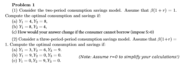 Problem 1 1 Consider The Two Period Consumption Chegg Com