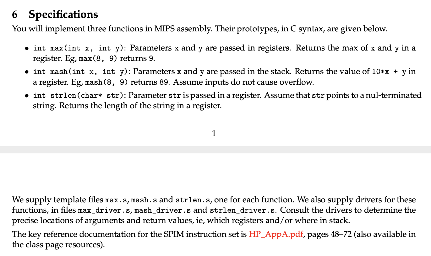 6 Specifications You will implement three functions | Chegg.com