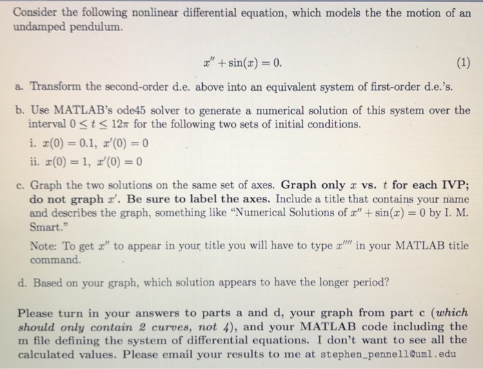 Solved Consider The Following Nonlinear Differential | Chegg.com