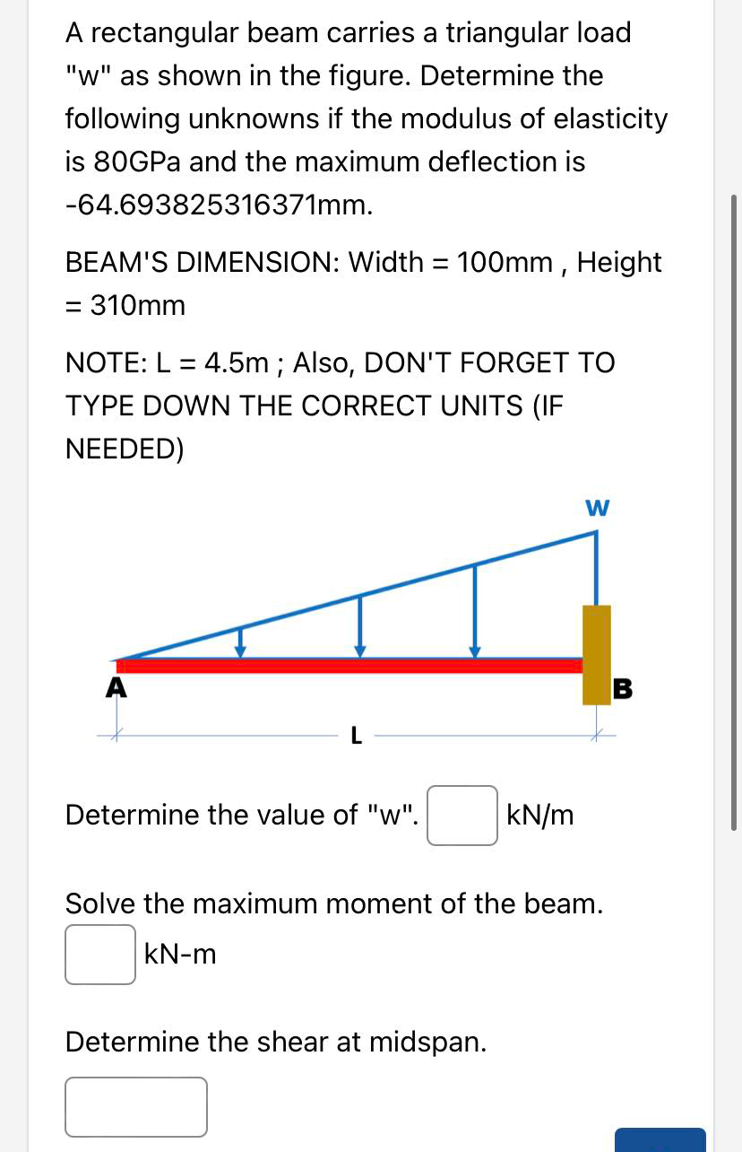 Solved A rectangular beam carries a triangular load 