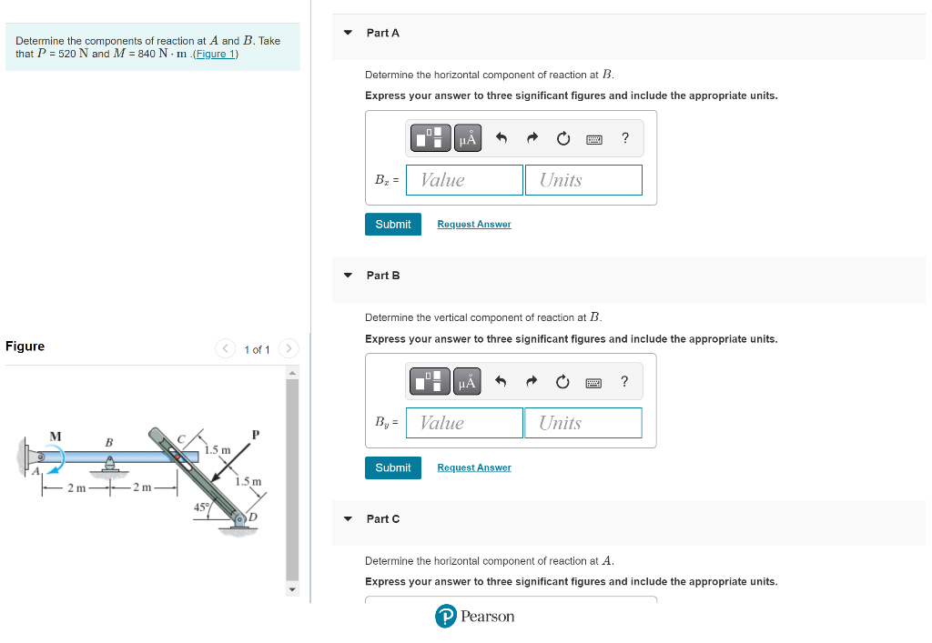 Solved Determine the components of reaction at A and B. Take | Chegg.com