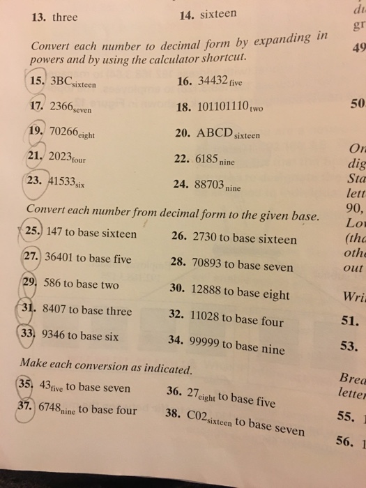 Solved di gr 49 14. sixteen 13. three Convert each number to | Chegg.com