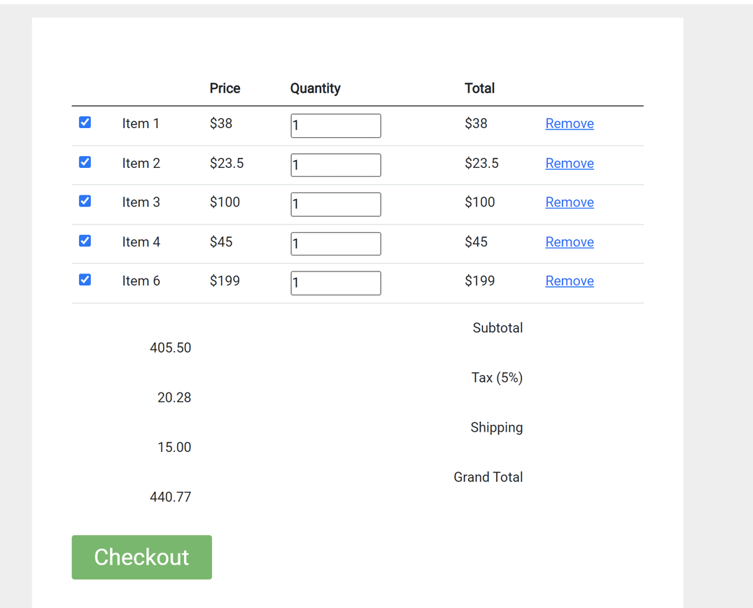 Solved In javascript I want to make a shopping mall card | Chegg.com