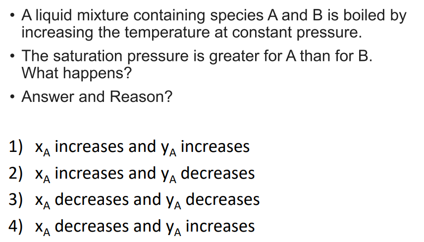 Solved A liquid mixture containing species A and B is boiled | Chegg.com