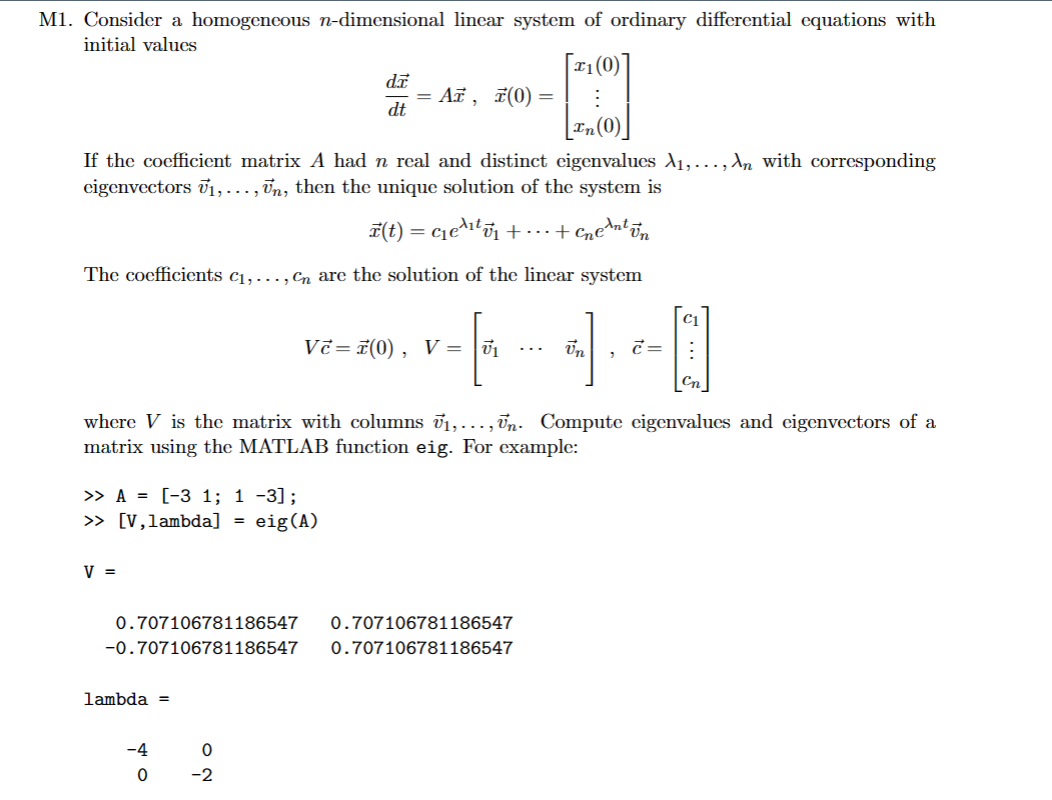 Solved 1. Consider a homogeneous n-dimensional linear system | Chegg.com