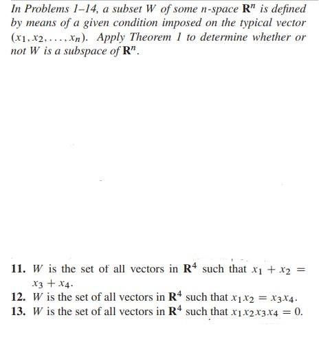 Solved In Problems 1-14, a subset W of some n-space Rn is | Chegg.com