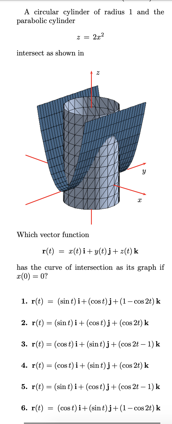 Solved A circular cylinder of radius 1 and the parabolic | Chegg.com